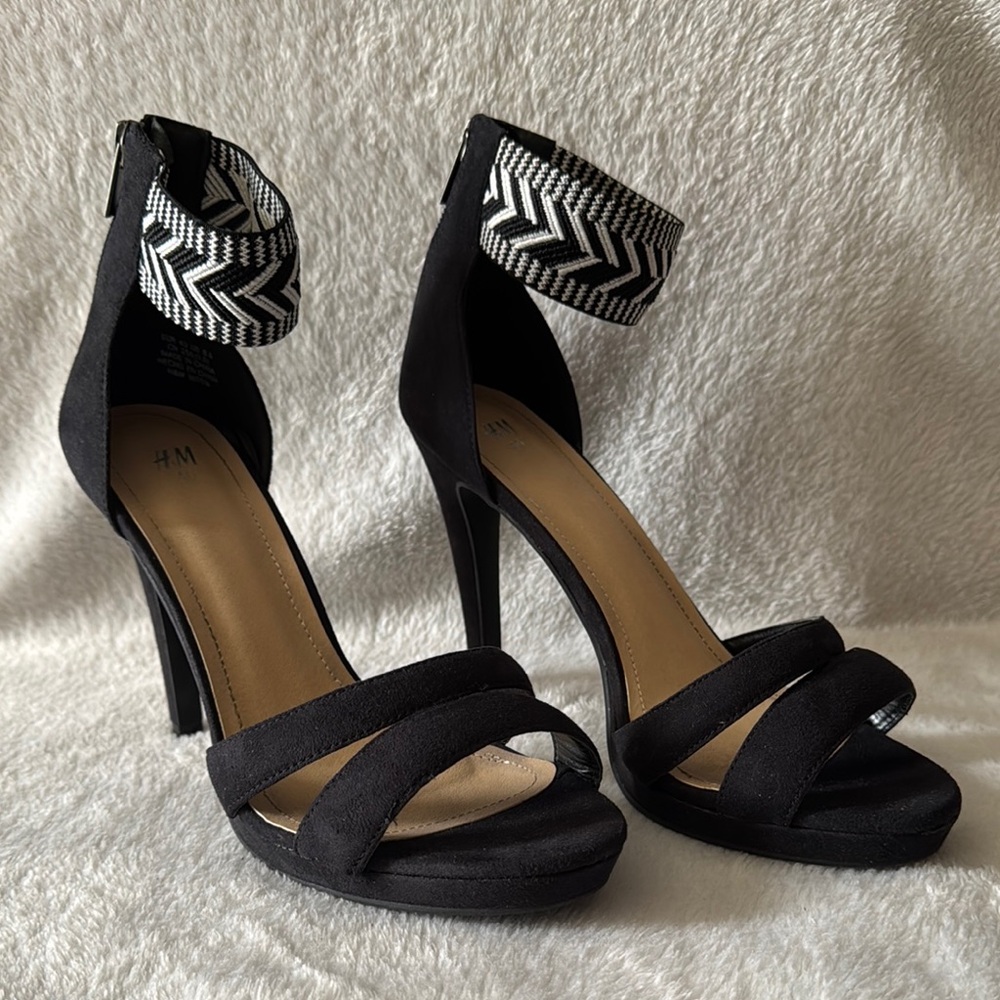 H&M Black and White Strappy Heels (size 40)